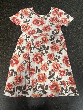 Old Navy White Orange Green Floral Print Cotton Pockets Little Girls Flare Dress